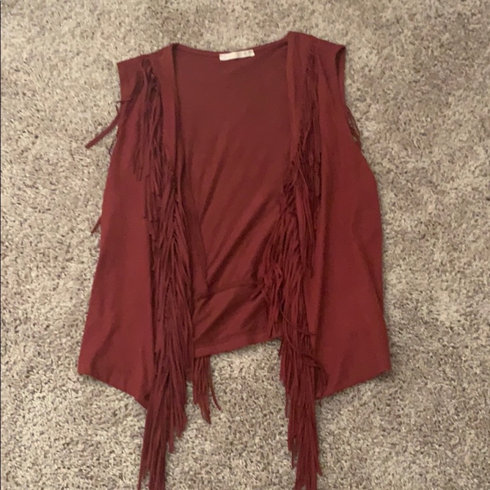 Burgundy suede fringe vest!